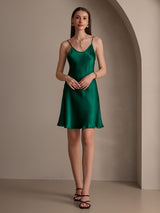 [Dark Green] SilkSilky  Spaghetti Strap V Neck Dress 001