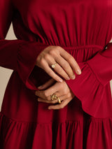 [Wine] SilkSilky  19Momme Silk Long Sleeve Round Neck Dress 003