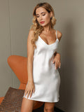 SilkSilky US Pure Silk Sleeveless V Neck Dress White 006