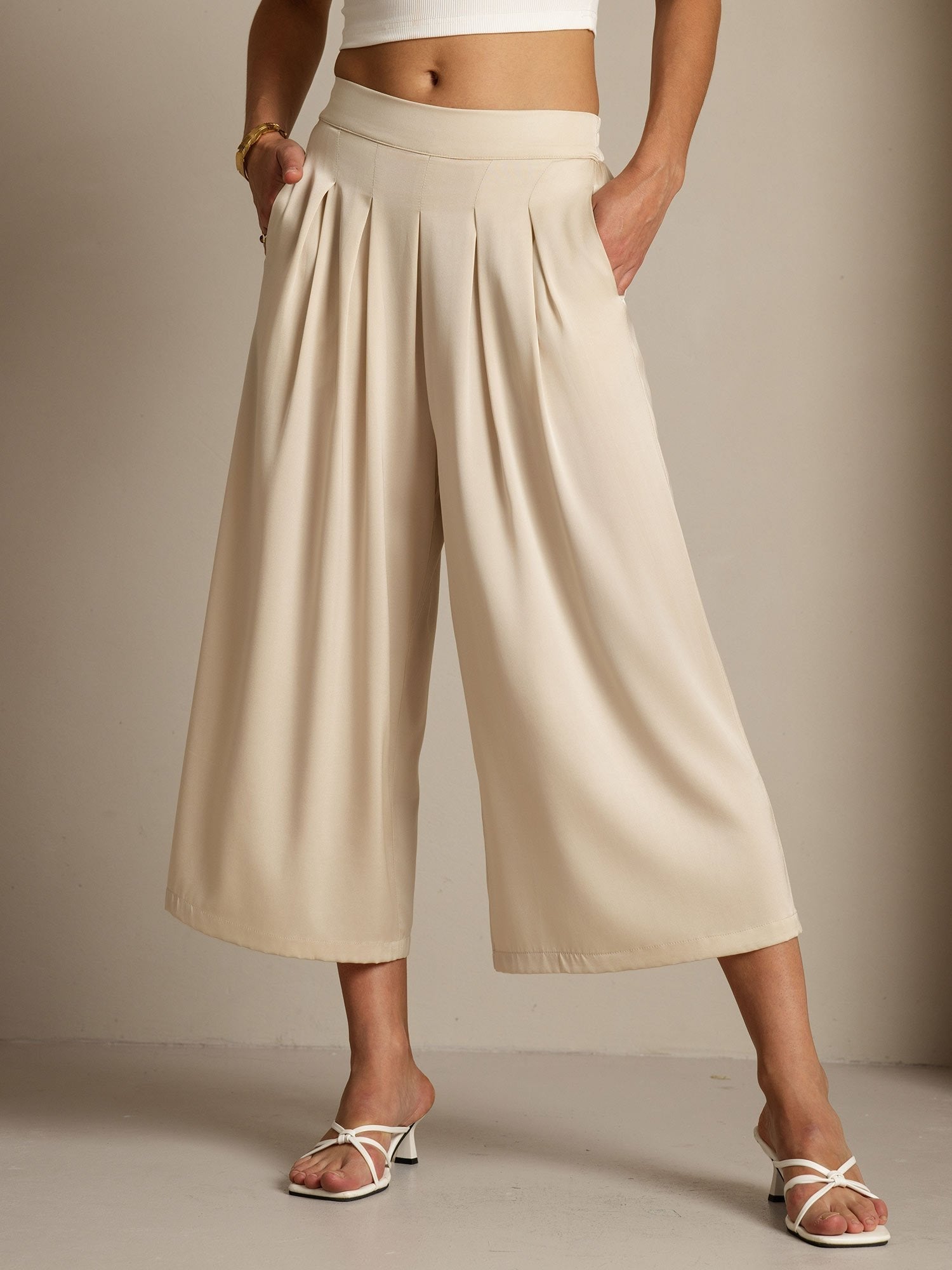 [Beige] SilkSilky 19Momme Silk Womens Pants 001