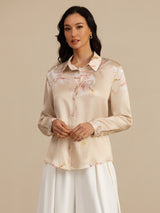 [Champagne] SilkSilky  19Momme Long Sleeve Lapel Collar Women's Shirt 004