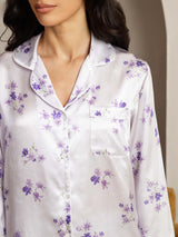 [Lilac Bloom] SilkSilky  Pure Silk Notch Collar Women's Pajamas 005,