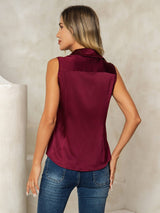 [Dark Red] SilkSilky  19Momme Silk Lapel Collar Women's Shirt 003