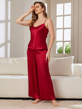 [Wine] SilkSilky  Spaghetti Strap V Neck Camisole Set 004