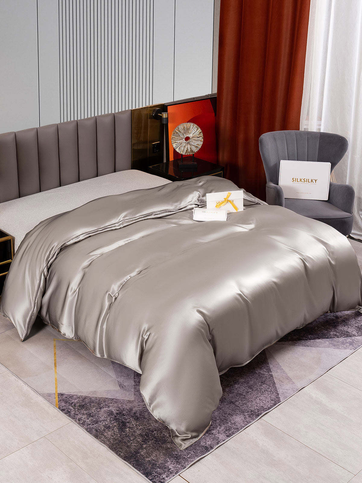 SilkSilky US 22Momme Pure Silk Duvet Cover Gray 002