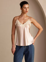 [Pink] SilkSilky Spaghetti Strap V Neck Camisole Top 001