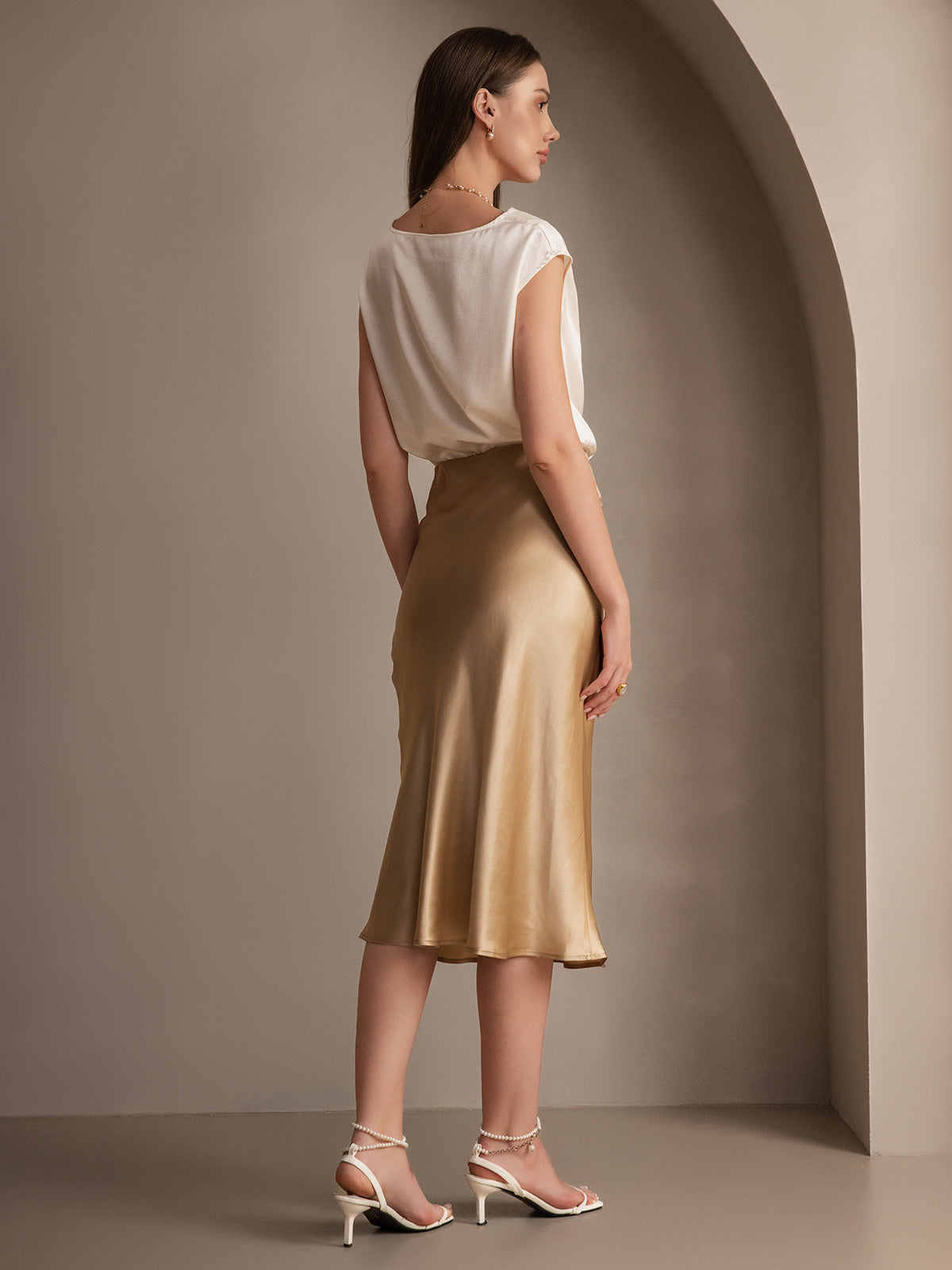 SilkSilky  19Momme Pure Silk Skirt Champagne 006