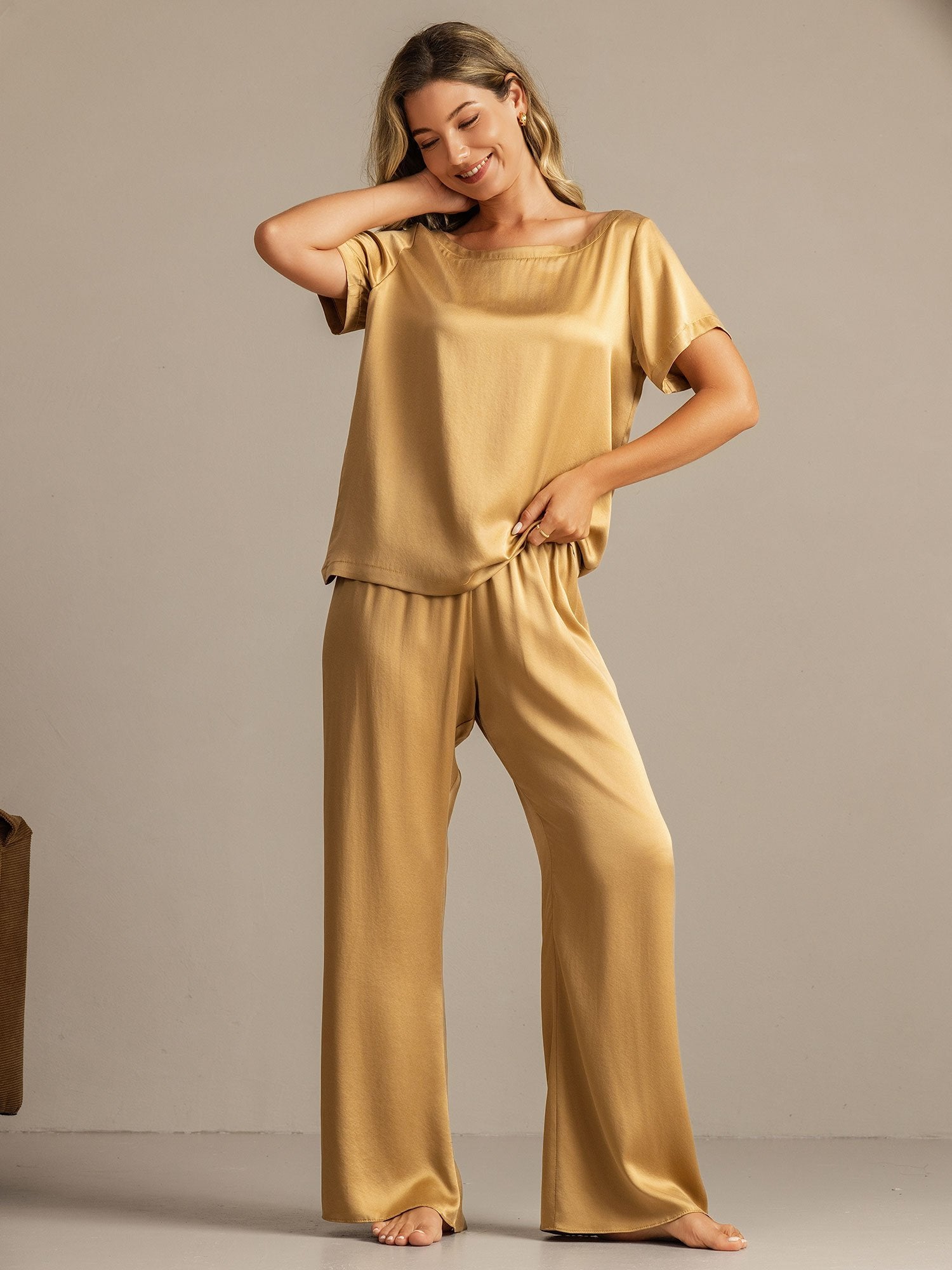 [Tan] SilkSilky 19Momme Silk Womens Pajamas 001