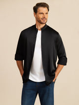 [Black] SilkSilky Long Sleeve Stand Collar Men''s Shirt 003