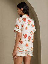 [White Strawberry] SilkSilky  Short Sleeve Notch Collar Women's Pajamas 002