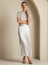 [Light Gray] SilkSilky  19Momme Stretch Silk Charmeuse Skirt 001