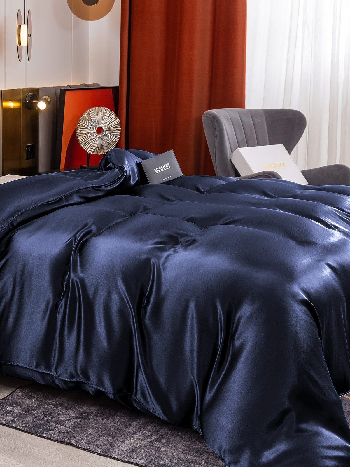 SilkSilky US 19Momme Pure Silk Duvet Cover DarkBlue 004