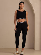 [Black] SilkSilky Sleeveless Crew Neck Women's Outfit Sets 001