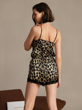 SilkSilky Pure Silk V Neck Camisole Set Leopard 002