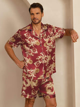 [Wine Dragon] SilkSilky  Short Sleeve Notch Collar Men's Pajamas 004