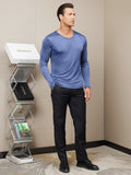 SilkSilky US Silk Knitted Long Sleeve Round Neck Men's T Shirt DarkBlue 004