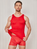 SilkSilky US Silk Knitted Sleeveless Round Neck Men's T Shirt Red 003