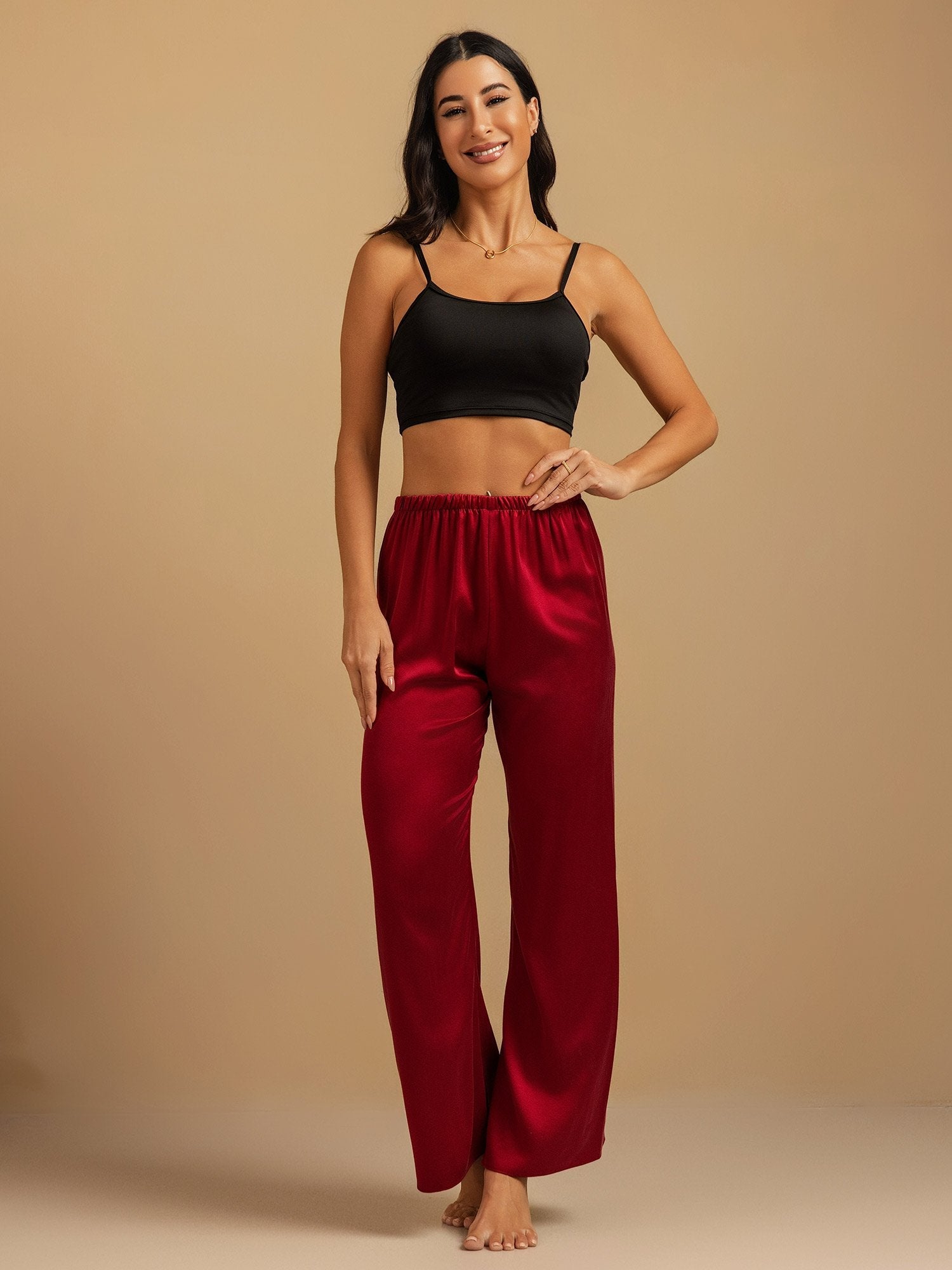 [Wine] SilkSilky  19Momme Silk Womens Sleep Bottoms 009,