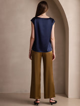 [Dark Blue] SilkSilky  Cap Sleeve Round Neck Women's T-Shirt 002