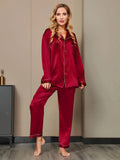 SilkSilky  Pure Silk Long Sleeve Lapel Women's Pajamas Wine 004