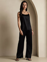 [Black] SilkSilky  19Momme Stretch Silk Charmeuse Spaghetti Strap Scoop Neck Camisole Top 007