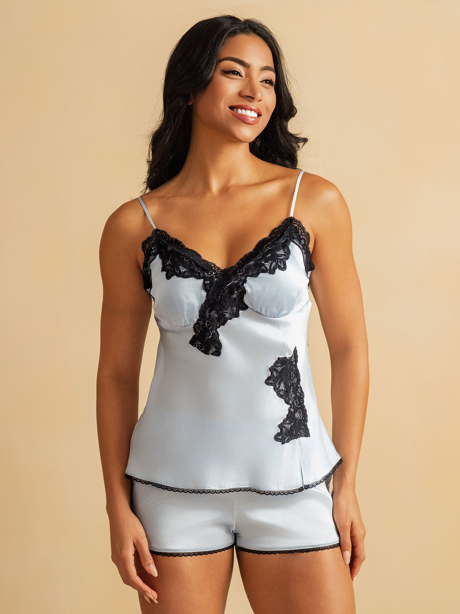 [SkyBlue] SilkSilky Pure Silk Wrap Camisole Set 003