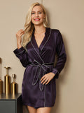 SilkSilky US Pure Silk Long Sleeve Womens Robe Purple 003