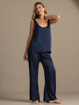 [Dark Blue] SilkSilky  19Momme Machine-Washable Silk Sleeveless Scoop Neck Women's Pajamas 003