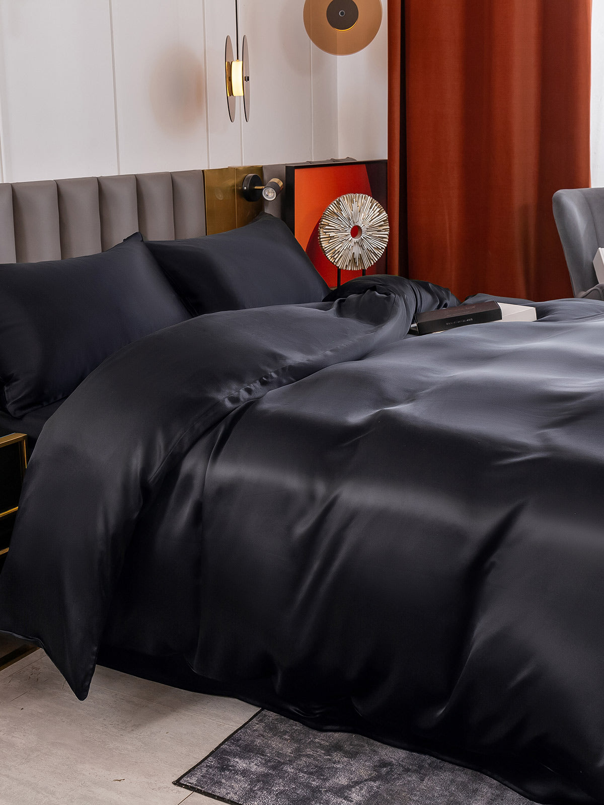 SilkSilky US 19Momme Pure Silk Bedding Set Black 004