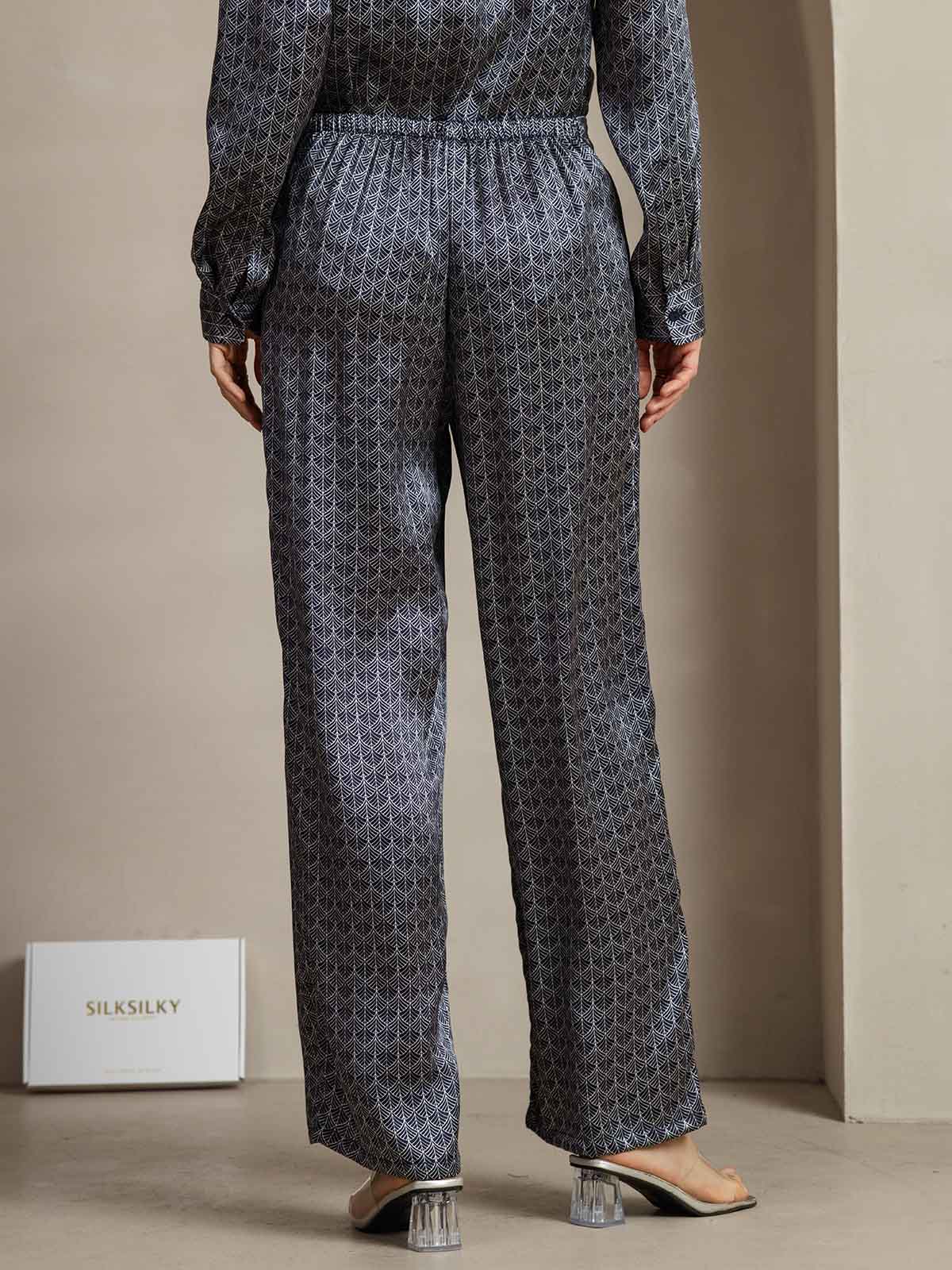 [Navy Ginkgo] SilkSilky  19Momme Silk Womens Pants 002