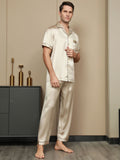 SilkSilky USPureSilkShortSleeveLapelMen'sPajamasTan002