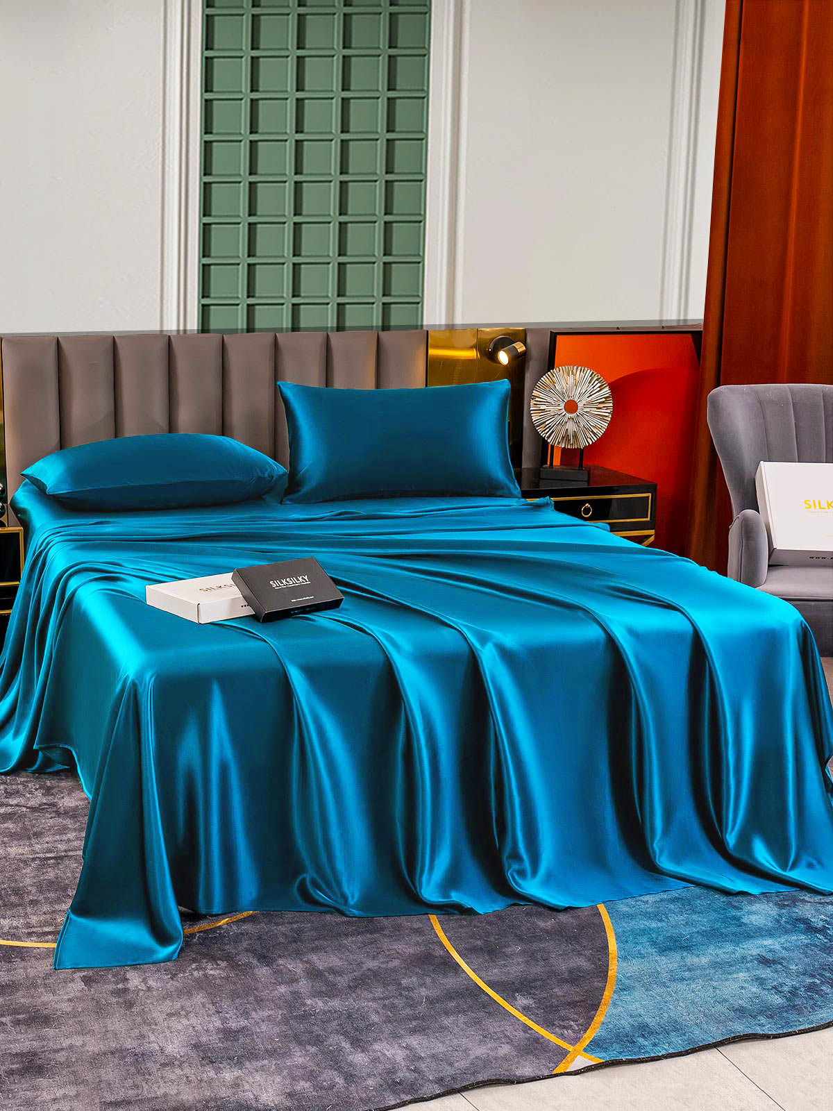 SilkSilky US 25Momme Pure Silk Bedding Set Teal 002