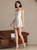 SilkSilky Pure Silk Deep V Neck Dress White 006