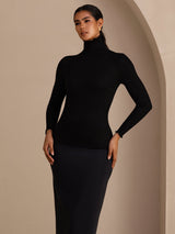 [Black] SilkSilky  Long Sleeve Turtle Neck Women's T-Shirt 004