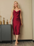 SilkSilky US Silk Sleeveless Cowl Neck Dress Wine 004