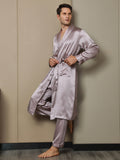 SilkSilky US Pure Silk Long Sleeve Lapel Men's Robe PaleMauve 005