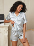 SilkSilky US Pure Silk Short Sleeve Womens Pajamas LightBlue 004