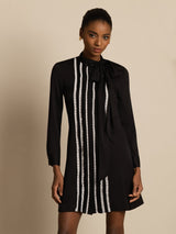 [Black] SilkSilky 19Momme Silk Long Sleeve Tie Neck Dress 003