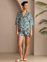 [Teal Botanical] SilkSilky Short Sleeve Notch Collar Women's Pajamas 004