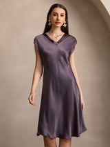 [Purple Gray] SilkSilky  Cap Sleeve V Neck Nightgown 003