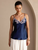[Dark Blue] SilkSilky Spaghetti Strap V Neck Camisole Top 001