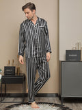 SilkSilky US Pure Silk Long Sleeve Lapel Men's Pajamas Black 006