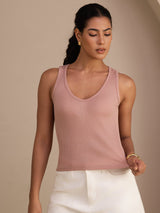 [Pink] SilkSilky Sleeveless Deep V Neck Camisole Top 003