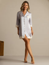 [Lavender] SilkSilky  Pure Silk Lapel Collar Nightshirt 008