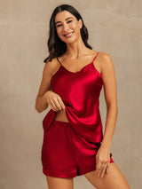 [Wine] SilkSilky Spaghetti Strap V Neck Camisole Set 004