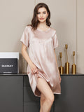 SilkSilky US Pure Silk Short Sleeve Round Neck Nightgown Pink 010