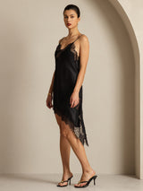 [Black] SilkSilky  Spaghetti Strap V Neck Dress 005