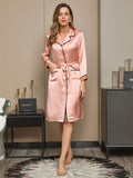 SilkSilky  Pure Silk Long Sleeve Womens Robe Pink 002