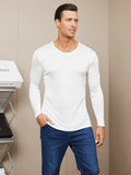 SilkSilky US Silk Knitted Long Sleeve Round Neck Men's T Shirt White 003