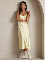 [Light Yellow] SilkSilky  Spaghetti Strap V Neck Nightgown 006